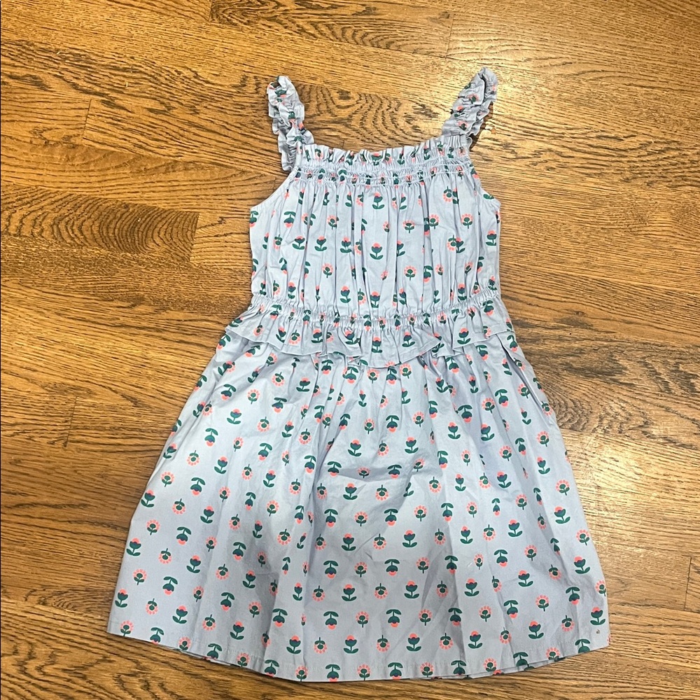 Hanna Andersson Smocked Floral Dress - Blue with Pink and Green